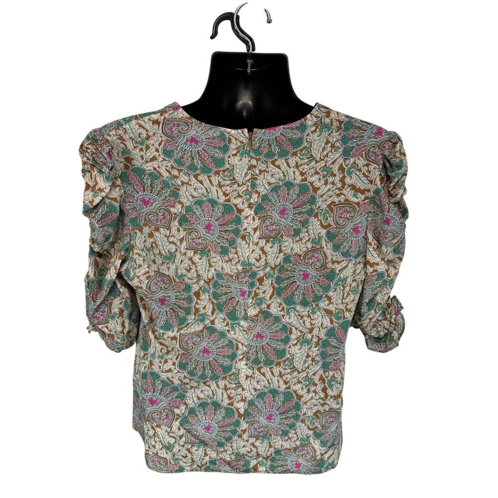 Veronica Beard Henrieta Floral Top Silk Stretch Sz 12 Half Sleeve V Neck Preppy - Picture 3 of 15